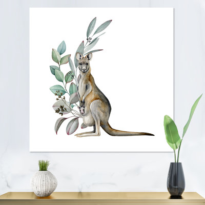 Kangourou avec feuilles d'eucalyptus - Peinture sur toile