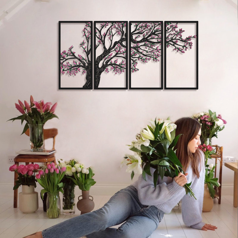 Seasons' Vibes Metal Wall Art Set 4 Piece - Tree of Life, 27" H x 59" W x 1" D, Spring