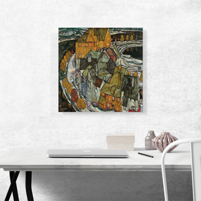 Croissant des maisons II, «Island Town 1915» par Egon Schiele, reproduction d'art sur toile tendue