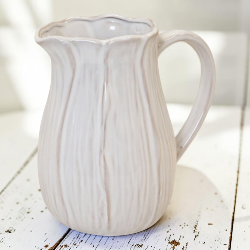 Large Natural Ceramic Petal Shape Jug 19cm, 14cm H x 10cm W x 15cm D