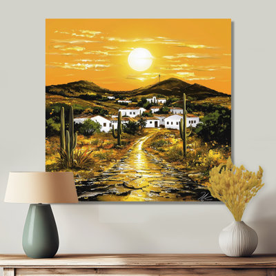 Mexican Village At Sunset - Desert Metal Wall Art, Global Metal Print