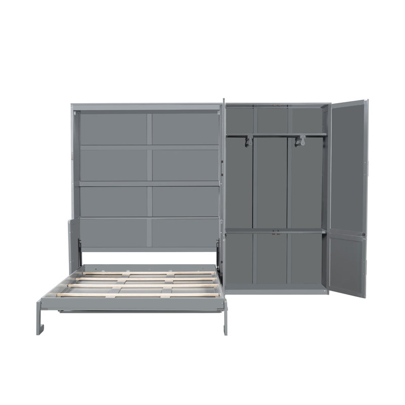 Grand lit escamotable mural avec placard, gris