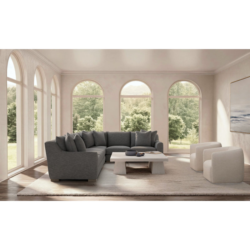 Gabi 5-Piece Fabric Sectional, Gray Polyester Blend, 35" H x  140" W x 110" D, Right Hand Facing