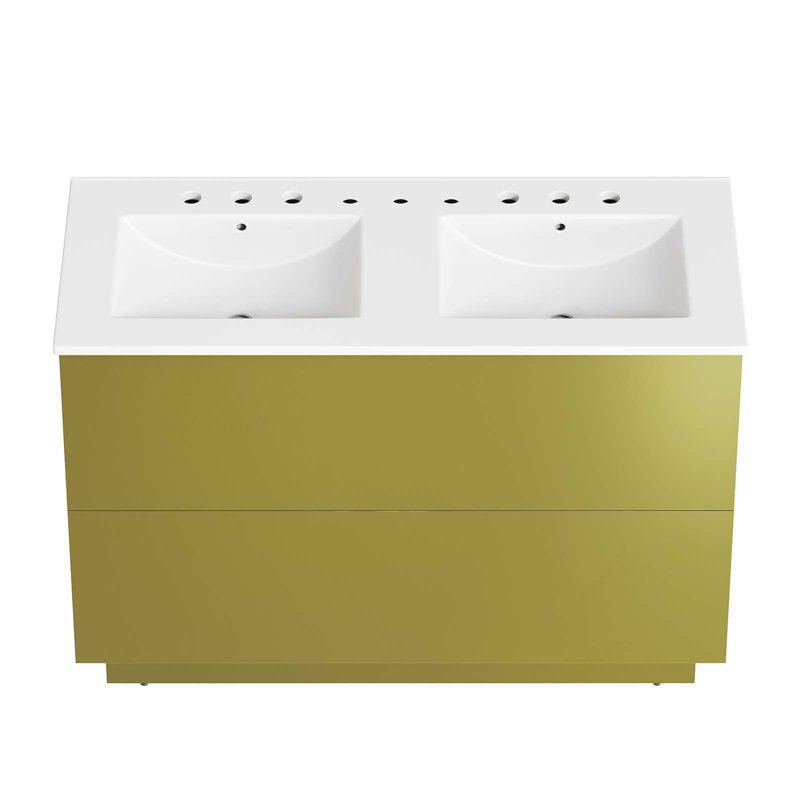Meuble-lavabo double autoportant 48 po avec plateau en bois manufacturé Modway Quantum, Blanc