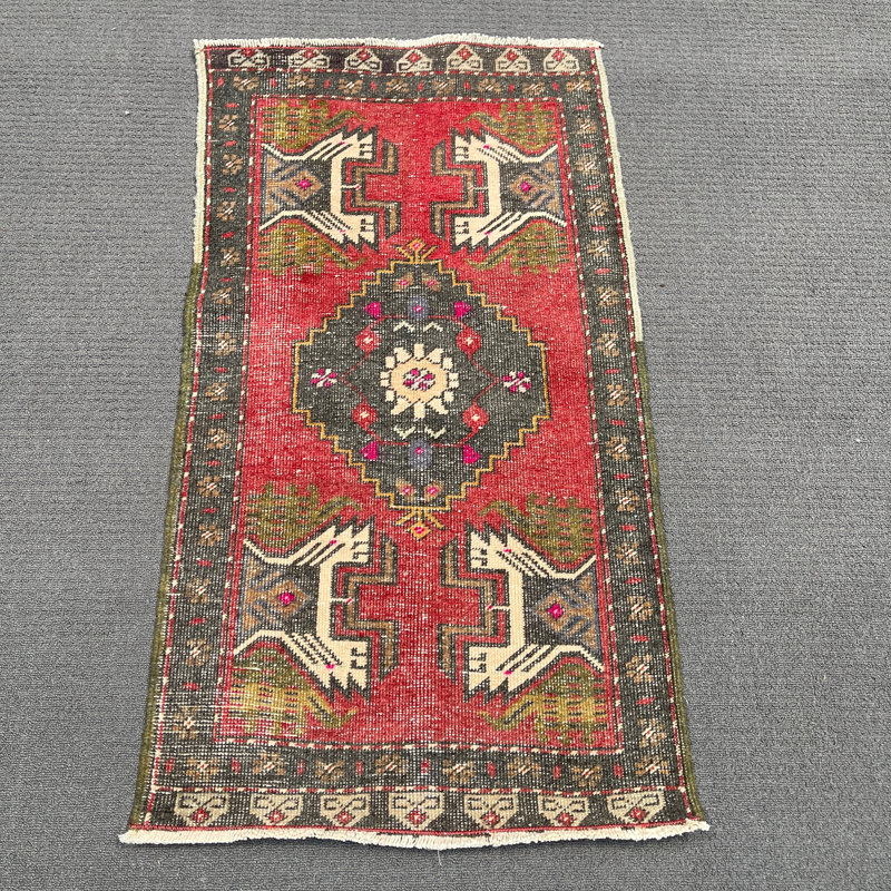 20.9x38.2 Inch Vintage Patchwork Rug, Small Red Rug