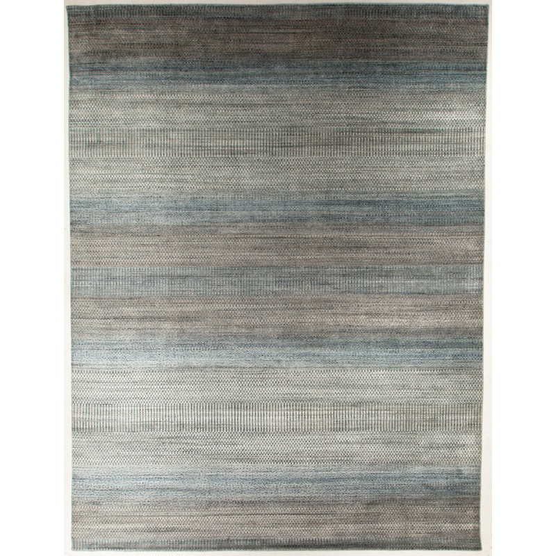 Tapis gris / bleu tissé à la main Modern, Rectangle 9 pi x 12 pi