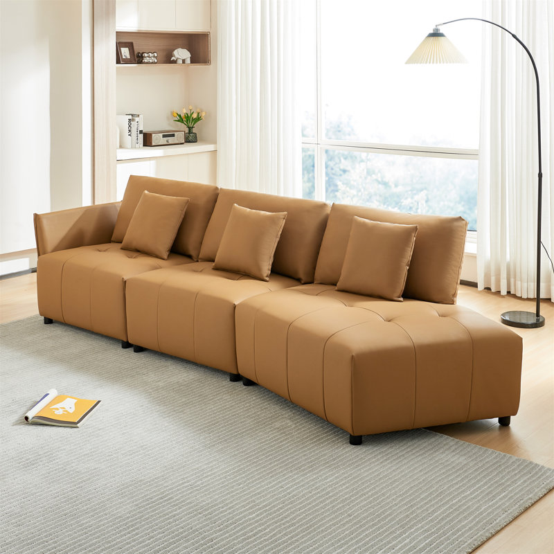 Canapé modulaire de 120 po Dorran, Cuir véritable gris