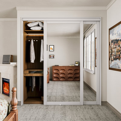 Portes coulissantes en miroir 72 po x 80 po 1 Lite avec trousse de quincaillerie et poignées faciles à installer