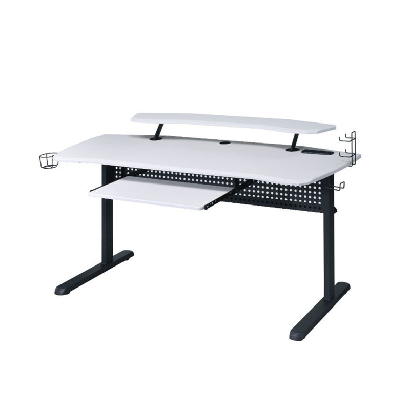 Jayanti Metal Base Computer Desk with Power Outlet, White/Black