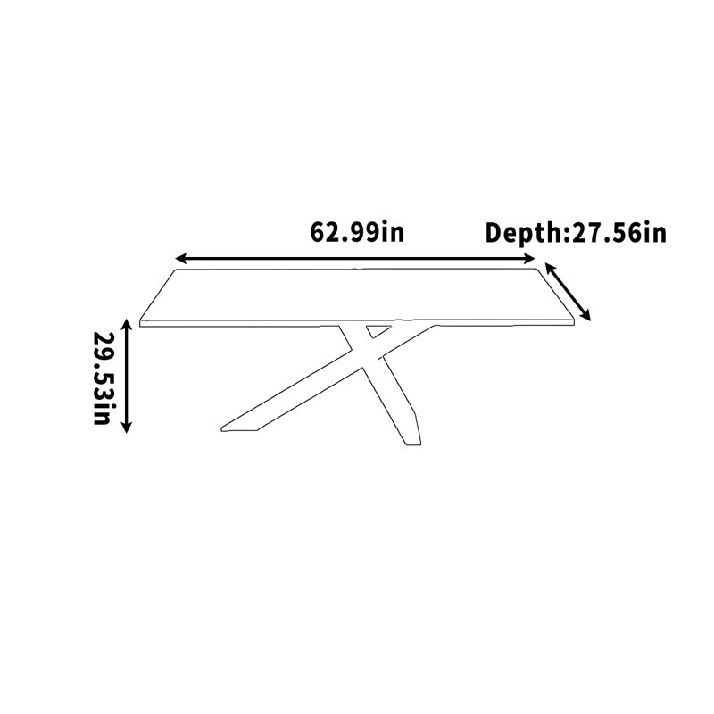 Pieds noirs simples de forme rectangulaire, H 29,53 po x l 62,99 po x P 27,56 po