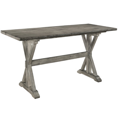 Rectangular Counter Height Dining Table With Gray Finish, Solid Wood, 6 Chairs Wood In Distressed Gray, Rectangular, Seats