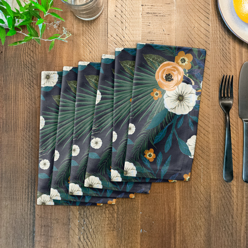 Gannaway Cotton Floral Square Napkin, Blue
