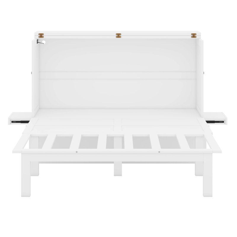 Lit escamotable avec port USB et tablettes amovibles, Grand, Blanc