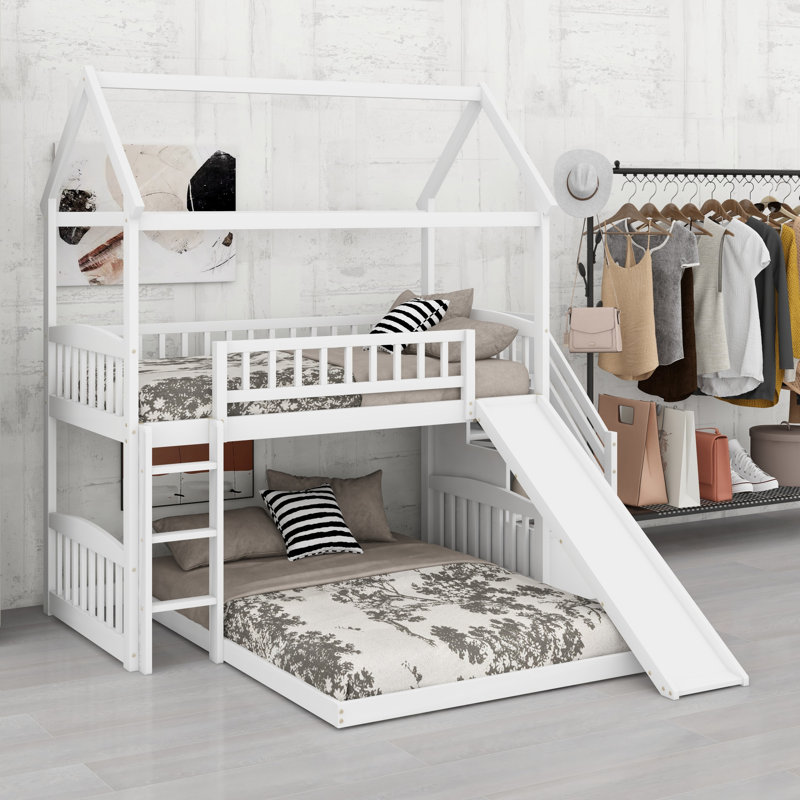 Lit superposé avec glissade, lit maison avec glissade pour chambre à coucher, Blanc