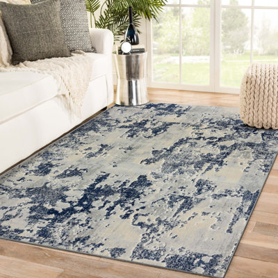 Tapis abstrait bleu / gris / sauge