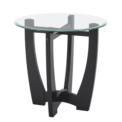 23.5 Inch Round Glass Coffee Table, Black Round Coffee Table Center Table With Glass Top, Small Coffee Table For Living Room, Office And Apartment