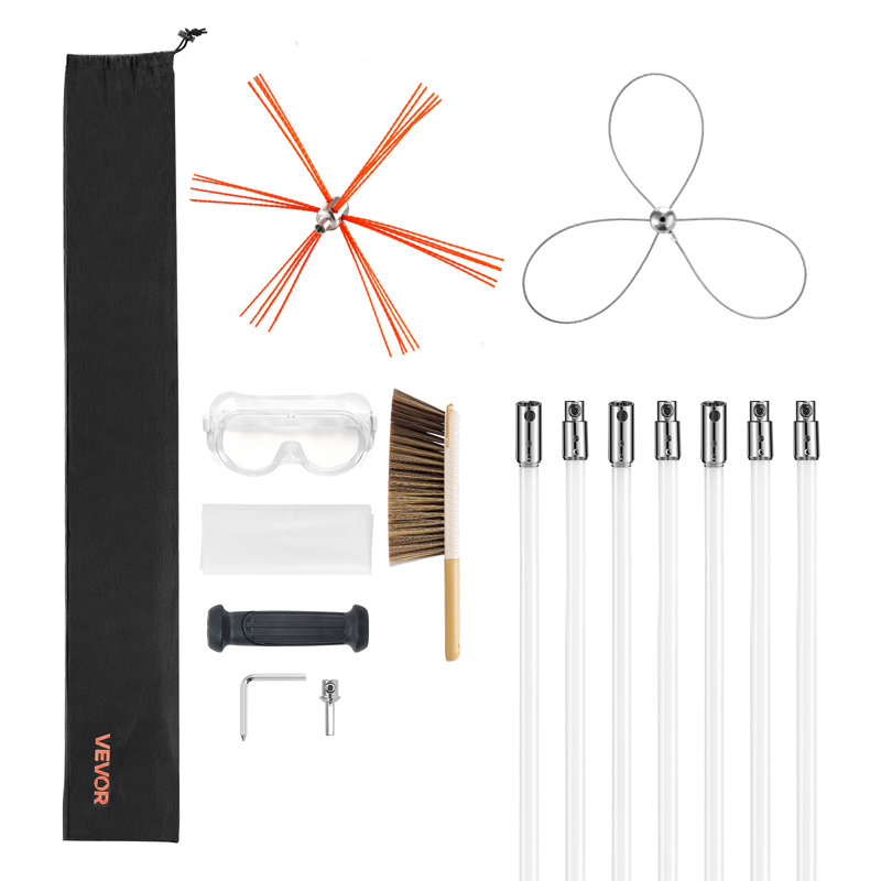 Chimney Sweep Kit, 23 ft Maximum Extendable Length Chimney Brush, Chimney Cleaner Sweeper with Dual Brush Heads, Brush & Goggles, Fireplace Cleaning Tool for Square, Rectangle, Arch Chimneys
