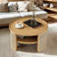 Table basse en bois naturel avec compartiments à 2 niveaux - d'inspiration bohémienne, espace de rangement spacieux, construction, rebord arrondi et tissage élégant, structure stable de grande capacité, conception incurvée