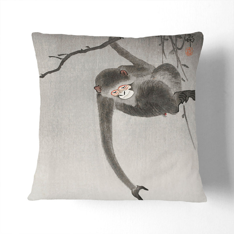 Monkey by Ohara Koson Cushion with Filling, Stone, 55cm H x 55cm W x 20cm D