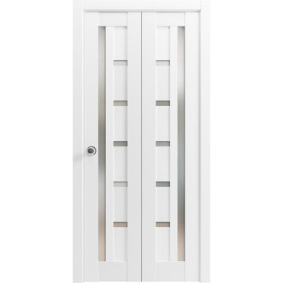 Sliding Closet Bi-Fold Doors | Quadro 4088  With Frosted Glass | Sturdy Tracks Moldings Trims Hardware Set | Wood Solid Bedroom Wardrobe Doors