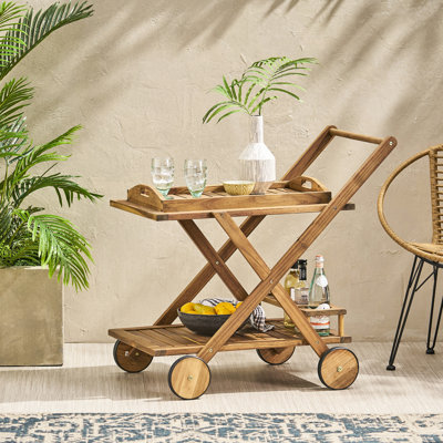 Natural Wood Bar Cart - 49 In Package Depth, Extra Mobility Mobile With Storage Wood, 35.70 Deep,