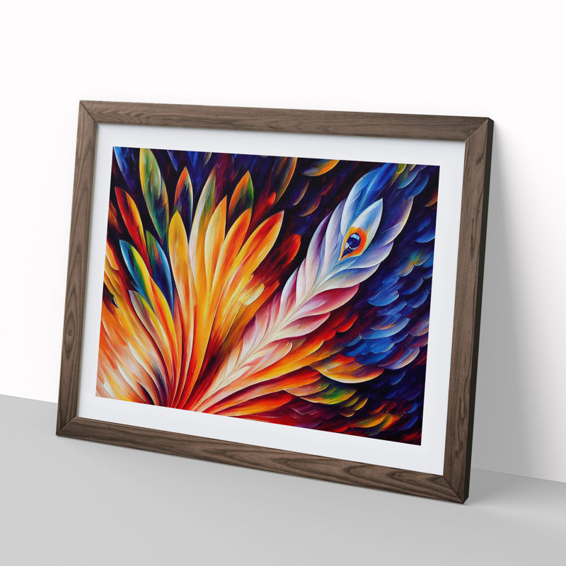 Bird Feather - Single Picture Frame Painting, 25cm H x 34cm W x 2cm D, Walnut Framed