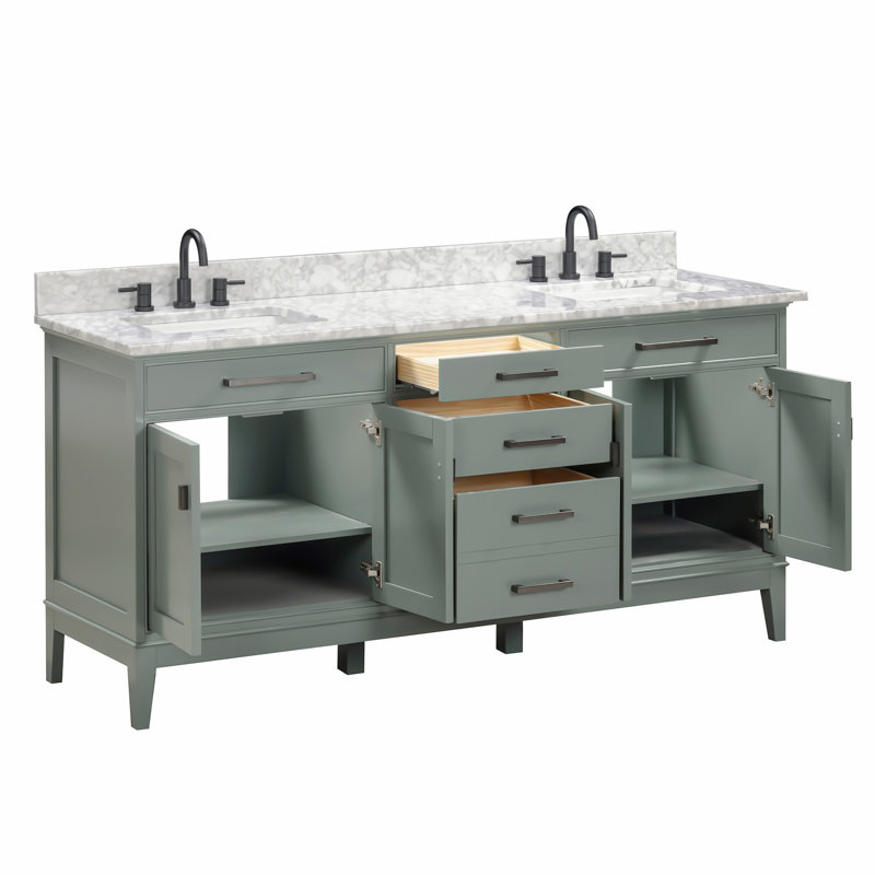 Madison 72" Double Bathroom Vanity Set, Carrera White, Smoke Green