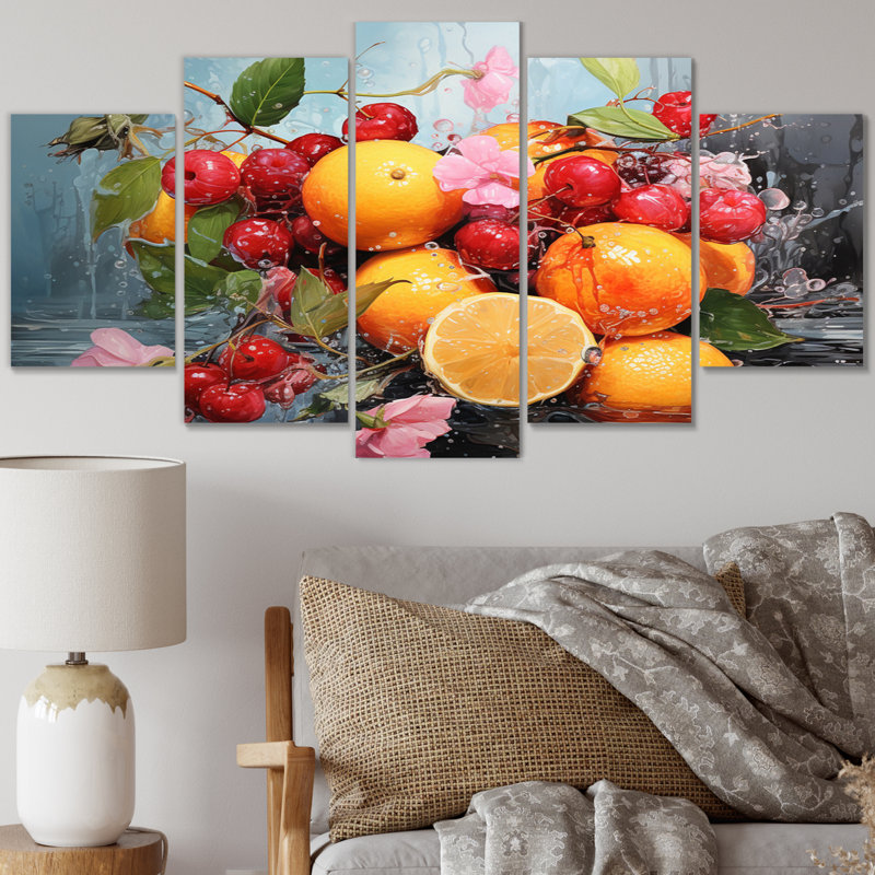 Denese - fruits, art mural, salon - 5 panneaux