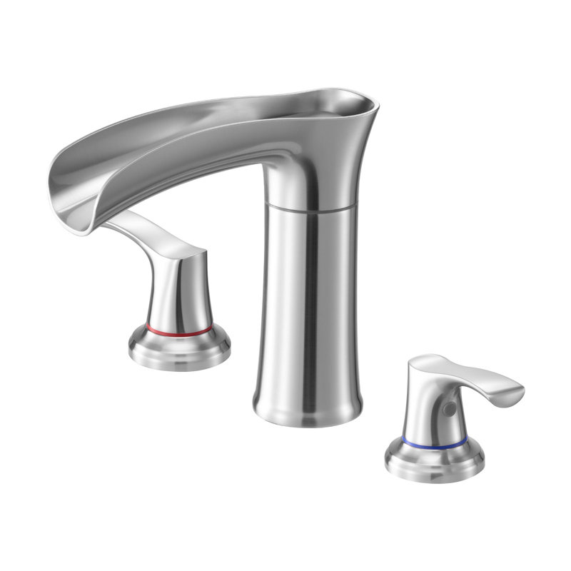 Roman Tub Faucet, 3 Hole Waterfall Bathtub Faucet, Zinc Alloy Bath Tubs Faucets Set With 2 Handles, Deck Mount Bath Tub Faucets Set For Pet Washing, Adult Bathing, Silver, Hot And Cold Control