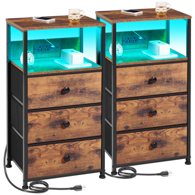 Petite table de chevet pour la chambre à coucher, 3 tiroirs, ensemble de 2 tables de bout hautes
