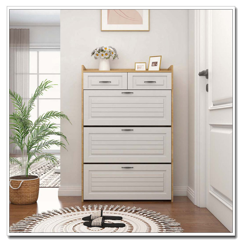 Armoire à chaussures avec 3 portes et 2 tiroirs, grand espace de rangement