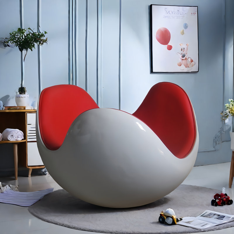 Chaise berçante moderne individuelle rembourrée, Rouge