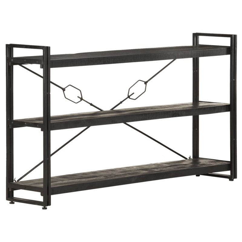 Bookcase Solid Mango Wood, Black, (3 Shelves) 31.5" H x 55.1" W x 11.8" D