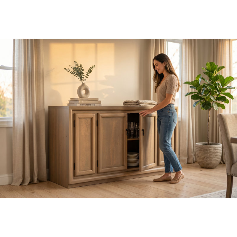 Armoire d'appoint rustique de 65 pouces, buffet et buffet en bois de pin brésilien massif, console de rangement de style campagnard pour salle à manger ou salon, entièrement assemblée