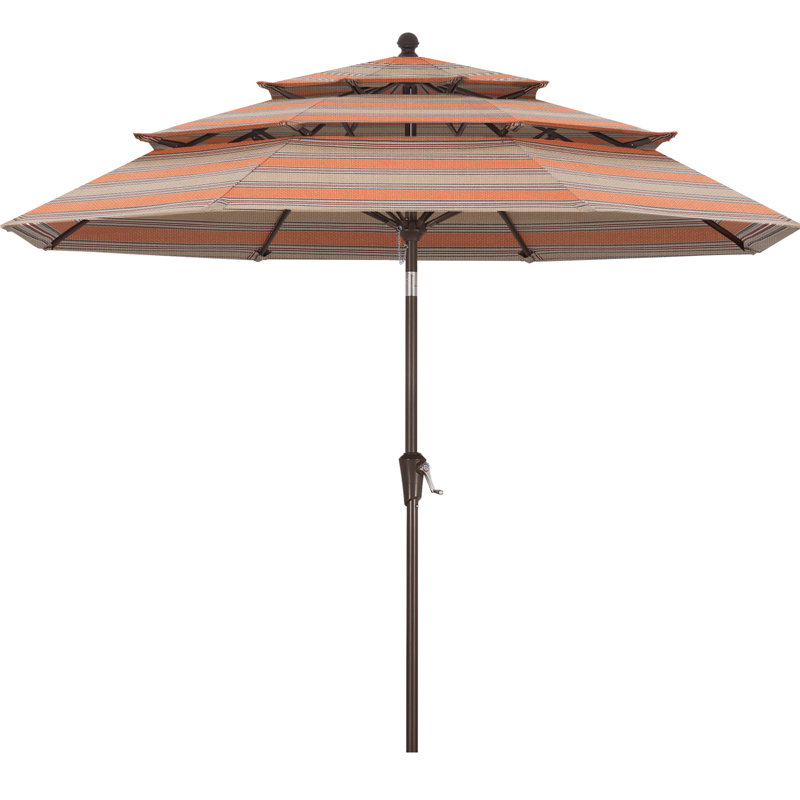 Parasol de marché à 3 niveaux en oléfine de 2,74 m (9 pi), avec inclinaison et levage à manivelle., Rayure Canyon