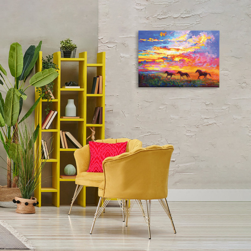 «Wild Horses at Sunset» par Leon Devenice, H 20 po x l 30 po