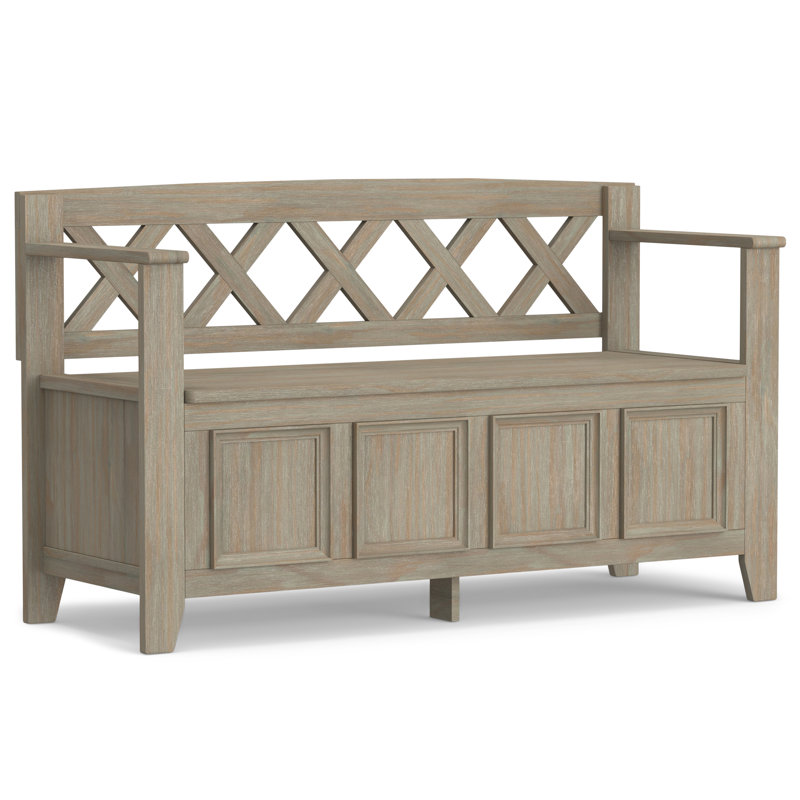 Banc de rangement en bois massif Amherst, Gris patiné