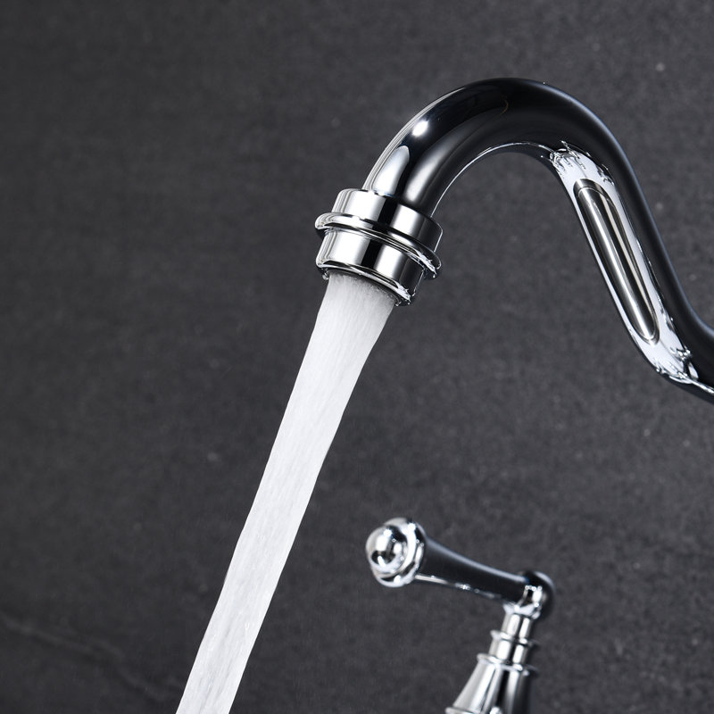 Bridge Kitchen Faucet, Dual Handles With Pull-Out Side Spray, Brass Fabricated, 360 Degree Rotating Nozzle Incorporation, Rust Coating, Corrosion Proof Construction, Leak- Concentration Faucet Two