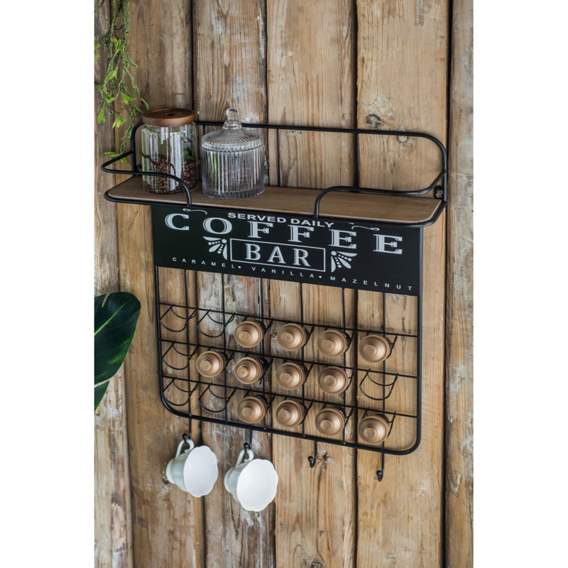 Tablette de bar flottante 22,8 x 5,5 x 28,7 po avec porte-dosette, crochets et tablette de rangement