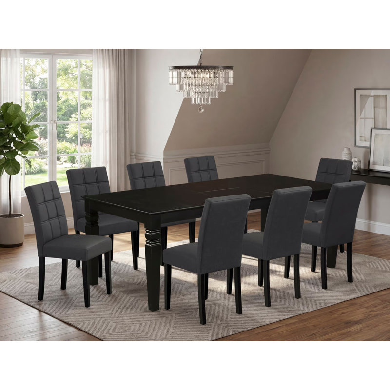 Ensemble de table de salle à manger 9 pièces comprenant une table de cuisine et 8 chaises modernes en polyester gris foncé avec dossier élégant - finition noire