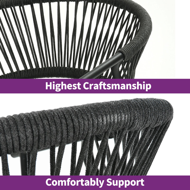 Gray Rope Woven Stackable Outdoor Dining Chairs with Cushions