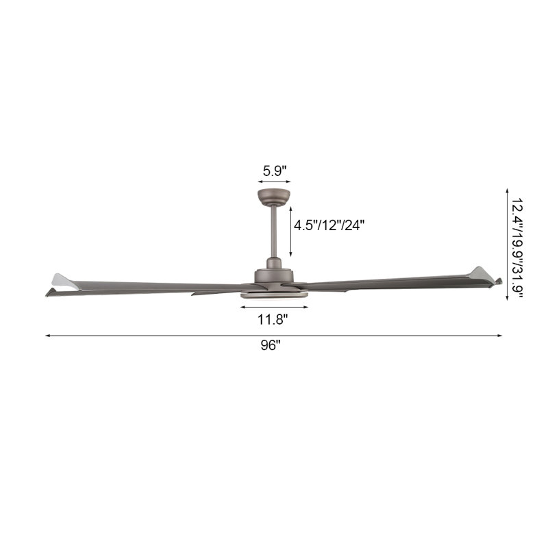Ventilateur de plafond 6 pales en aluminium avec ensemble d'éclairage et télécommande, Gris anthracite, 96''