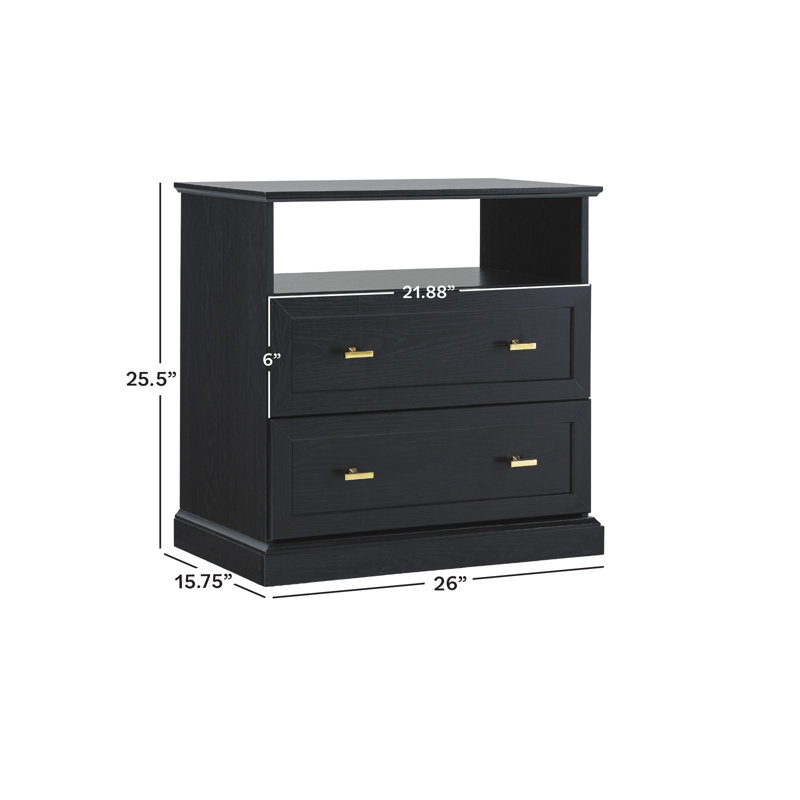  Modern Farmhouse EZ Assembly Drawers Nightstand With Open Shelf For Bedroom Storage