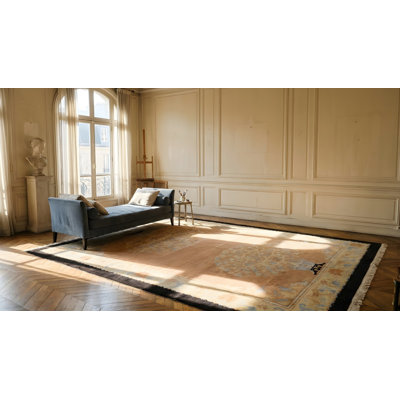 Tapis saumon antique en laine Art Deco