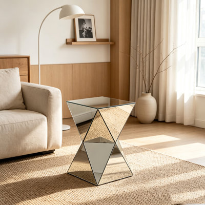 Silver Mirrored Geometric Side Table – Modern Luxe Accent