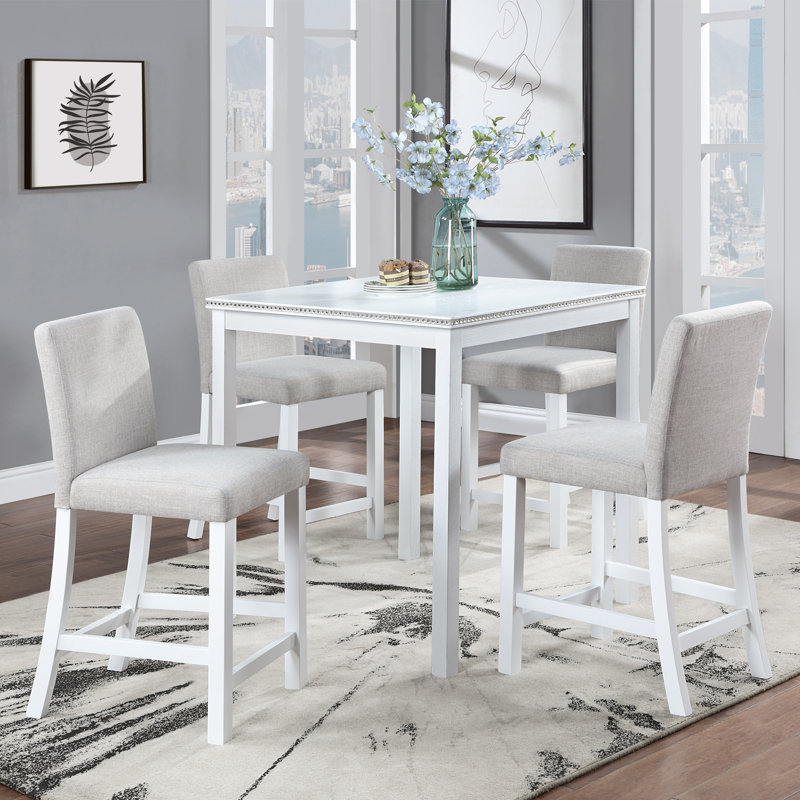 Table de salle à manger à hauteur de comptoir moderne en bois massif pour petits espaces (4 places)