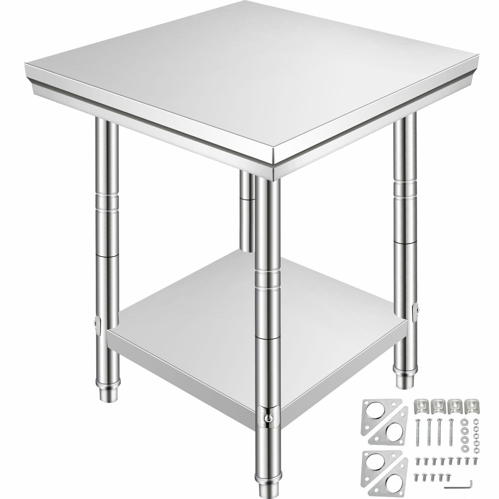 VEVOR Stainless Steel Table, 24 x 28 Inch, Heavy Duty Prep & Work Metal  Workbench with Adjustable Storage Under Shelf and Table Feet, Commercial