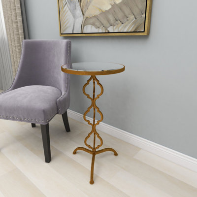 Middlet Metal Quatrefoil Design Side End Copper Gold Accent Table with Mirrored Glass Top by Mercer41