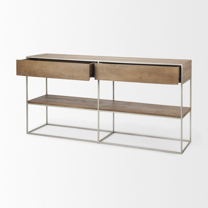 Ophelia 63'' Solid Wood Top Console Table, Brown, Silver