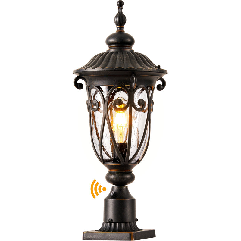1-Light 23.9"H Hardwired Outdoor Pier Mount Light with Dusk To Dawn Sensor, 23.9" H x 5.7" W x 5.7" D